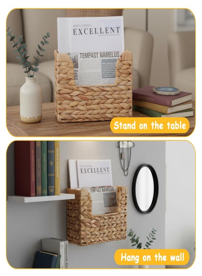 Hpmjz Woven Hanging Magazine Holder Water Hyacinth Magazine Basket Wall Mounted Woven Mail Organizer Wicker Storage Box with Handle Newspaper Rack Decorative for Home Office - Image 4